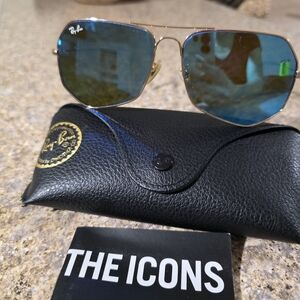 Ray-Ban Gold Frame with Blue Lenses Sunglasses